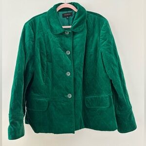 Talbots Green Velvet Cotton Quilted Jacket Size 18